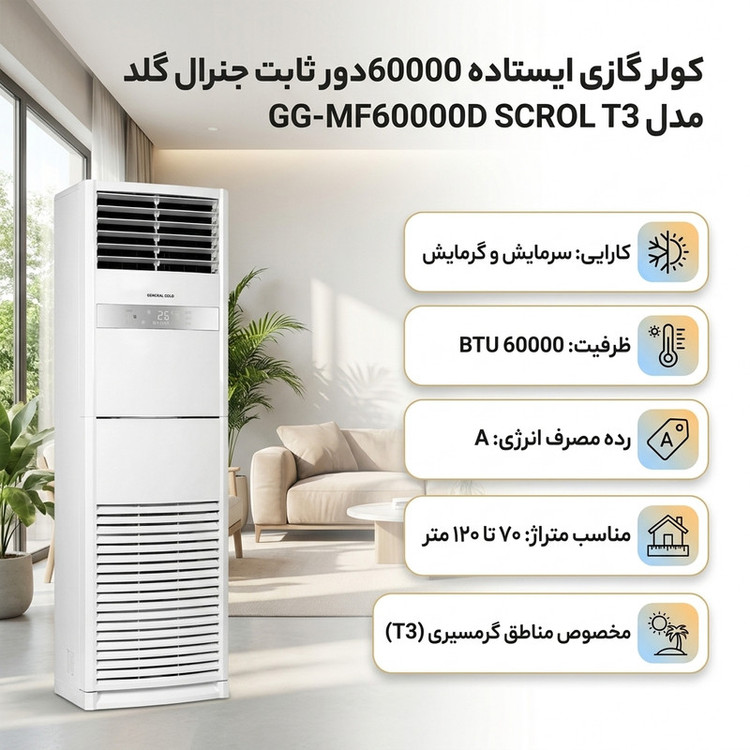 کولر گازی ایستاده 60000 دور ثابت جنرال گلد مدل GG-MF60000D SCROL T3