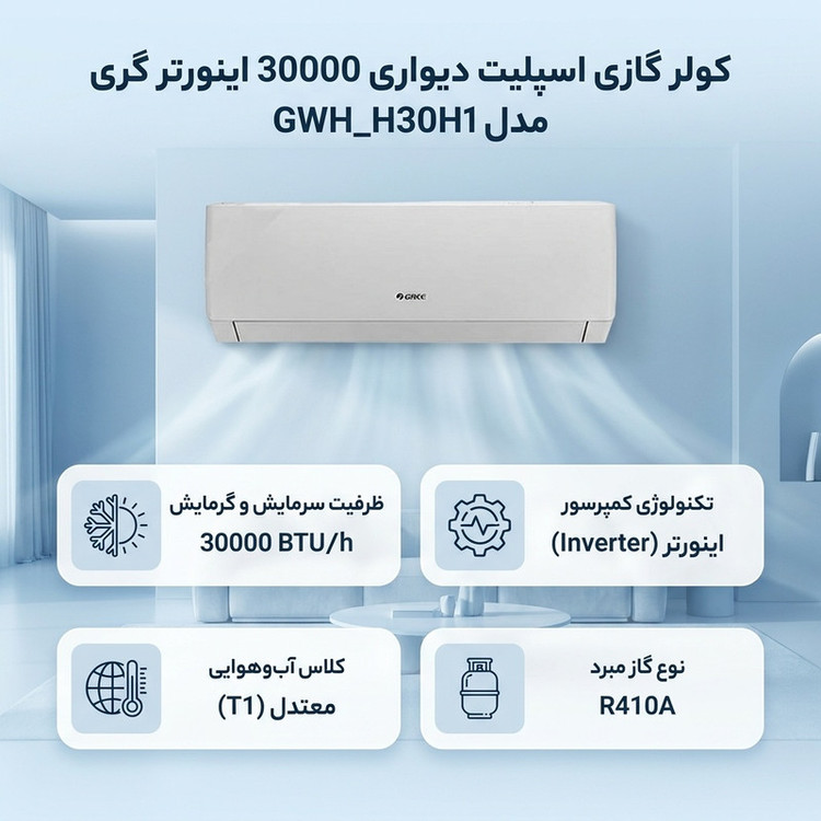 کولر گازی اسپلیت دیواری 30000 اینورتر گری مدل GWH _H30H1